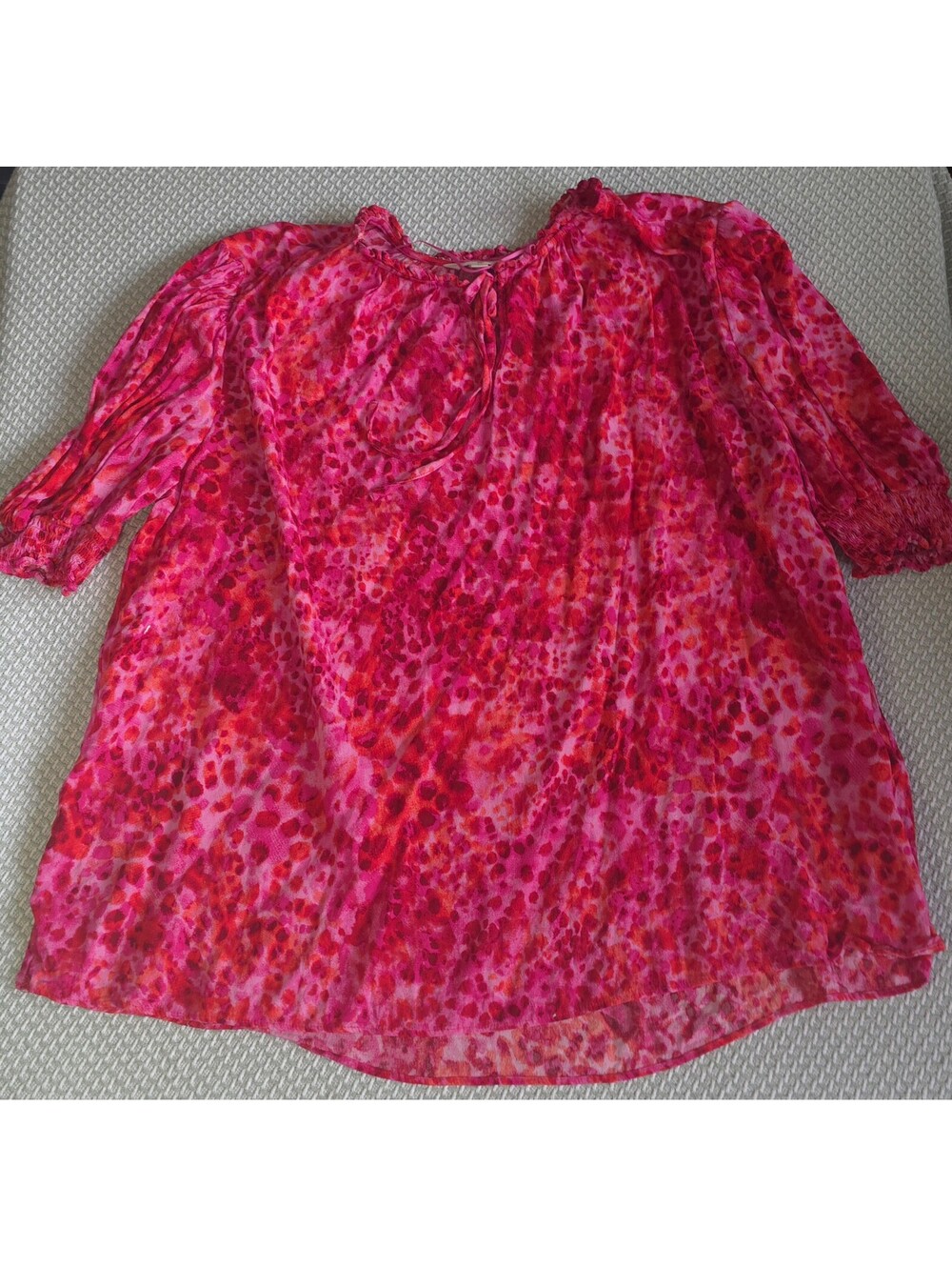 Pink and red animal spot print peasant blouse plus size 2X
